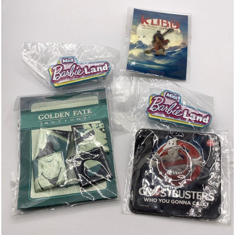 Lot of 5 Advertising Movie Pin Barbieland Ghostbusters Kubo Golden Fate Buttons